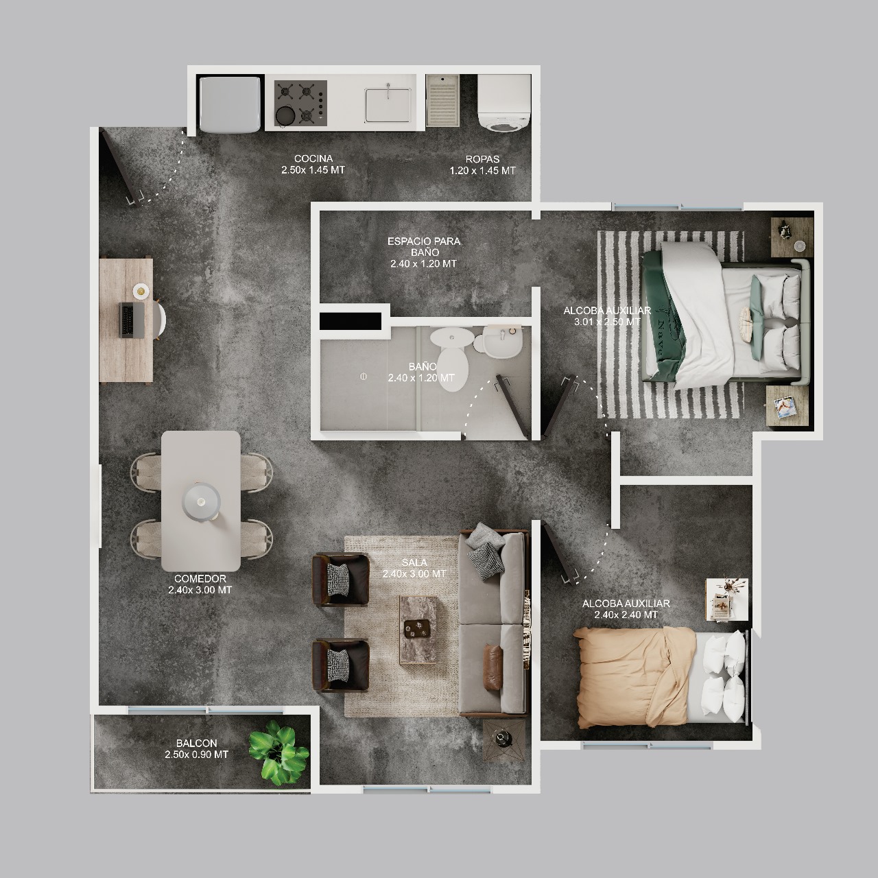 Plano interior de los apartamentos en Calarcá